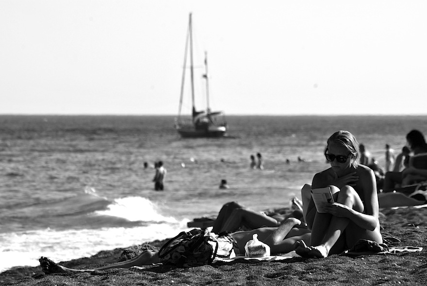 2011 - Girl reading on the beach - Perissa, Greece